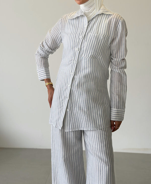Diagonal Stripe Linen Shirt & Pants