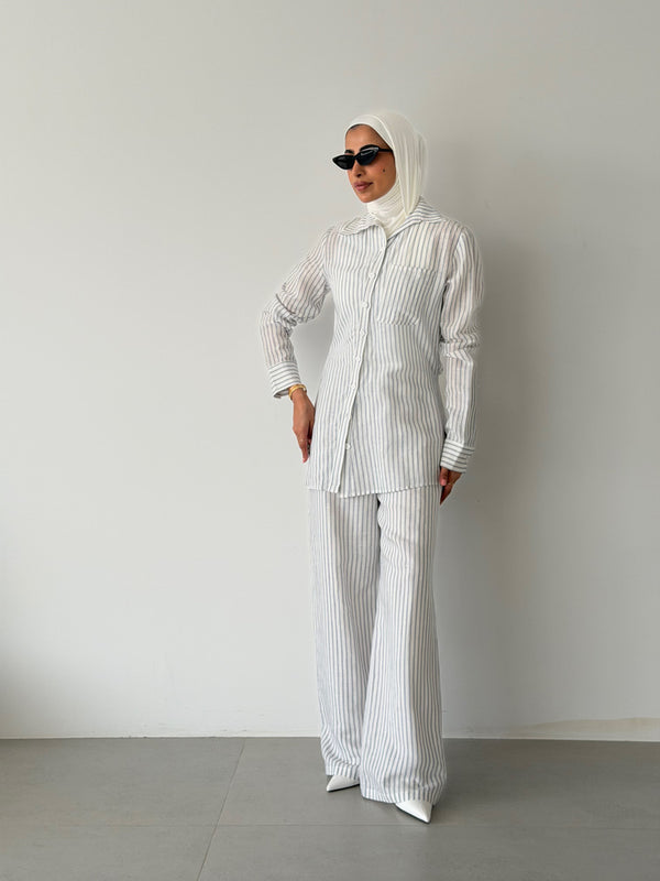 Diagonal Stripe Linen Shirt & Pants
