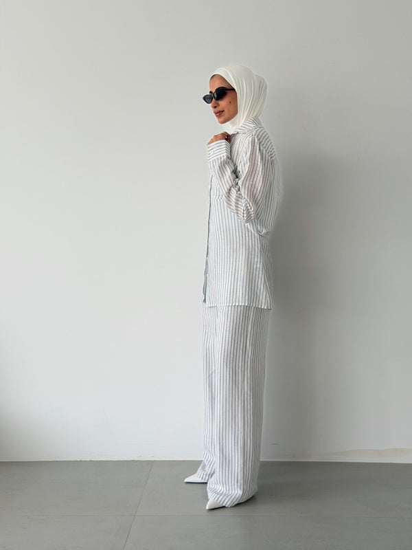 Diagonal Stripe Linen Shirt & Pants