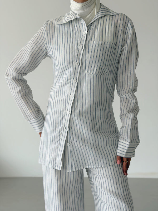 Diagonal Stripe Linen Shirt & Pants