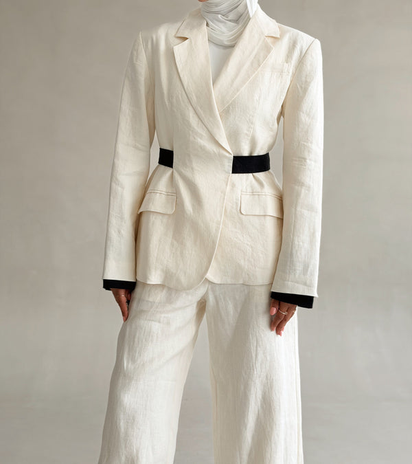 Cutout Black-belted Blazer & Pants