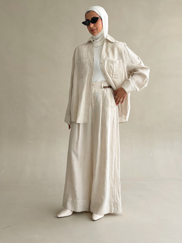 Pocketed-chest Shirt Set