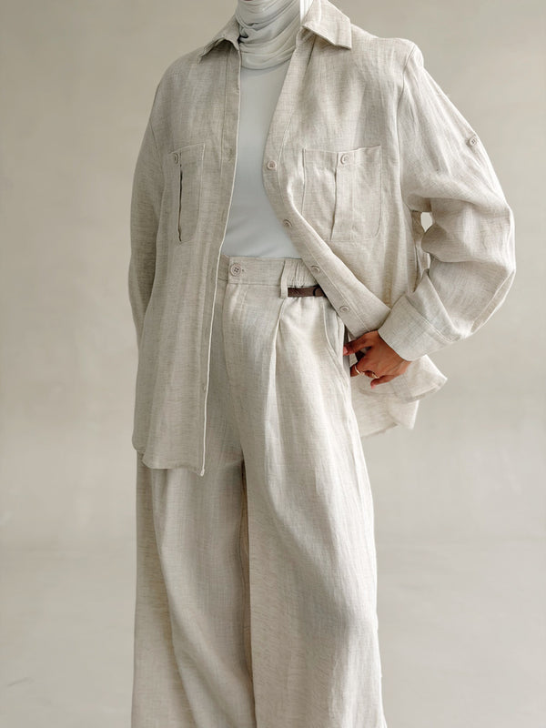 Pocketed-chest Shirt Set