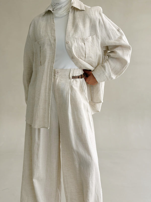 Pocketed-chest Shirt Set