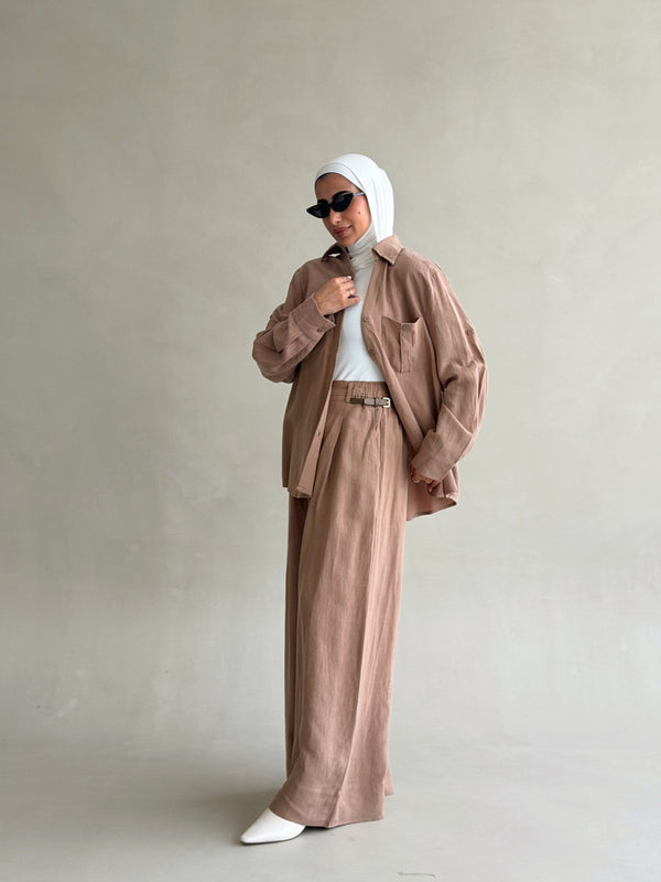 Pocketed-chest Shirt Set