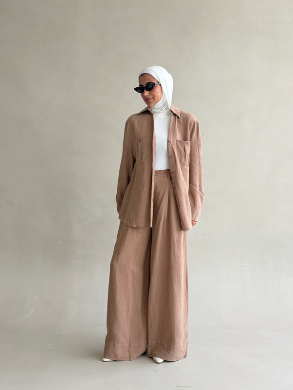 Pocketed-chest Shirt Set