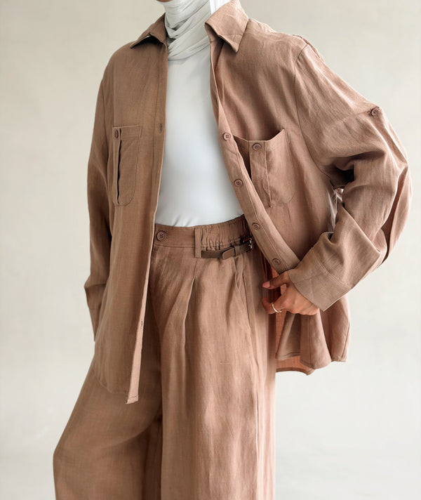 Pocketed-chest Shirt Set