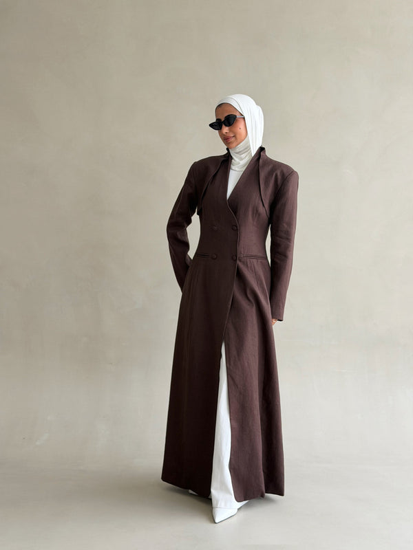 Drape Double-breasted Long Blazer