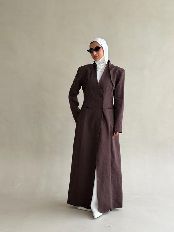 Drape Double-breasted Long Blazer