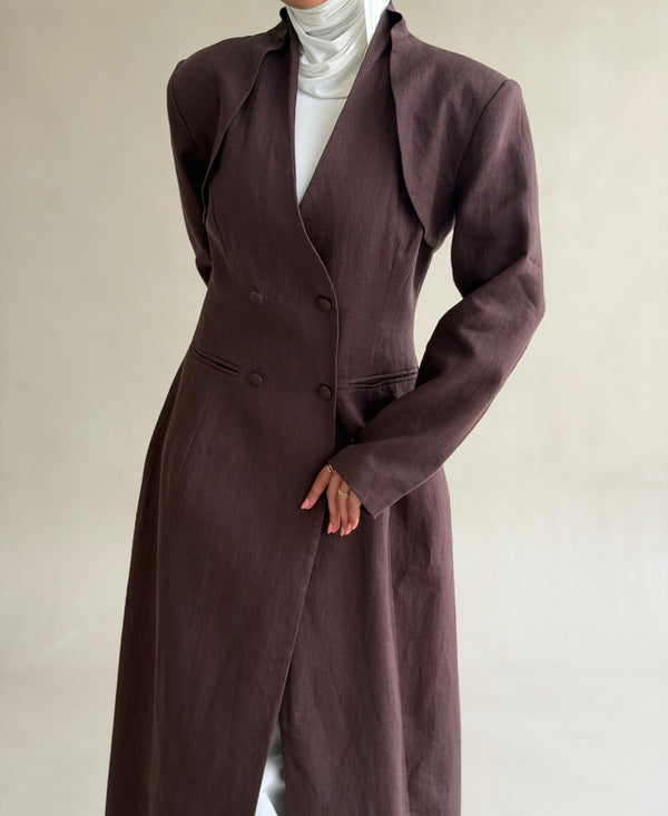 Drape Double-breasted Long Blazer
