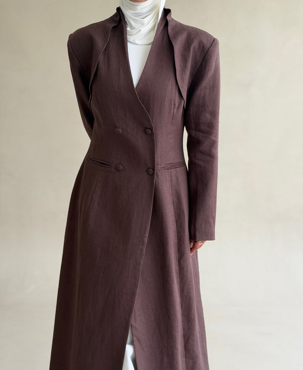 Drape Double-breasted Long Blazer