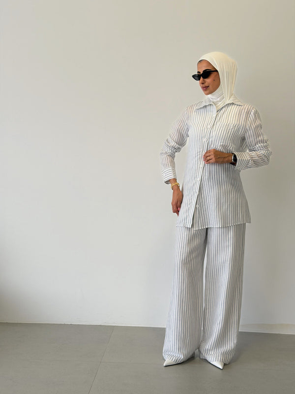 Diagonal Stripe Linen Shirt & Pants