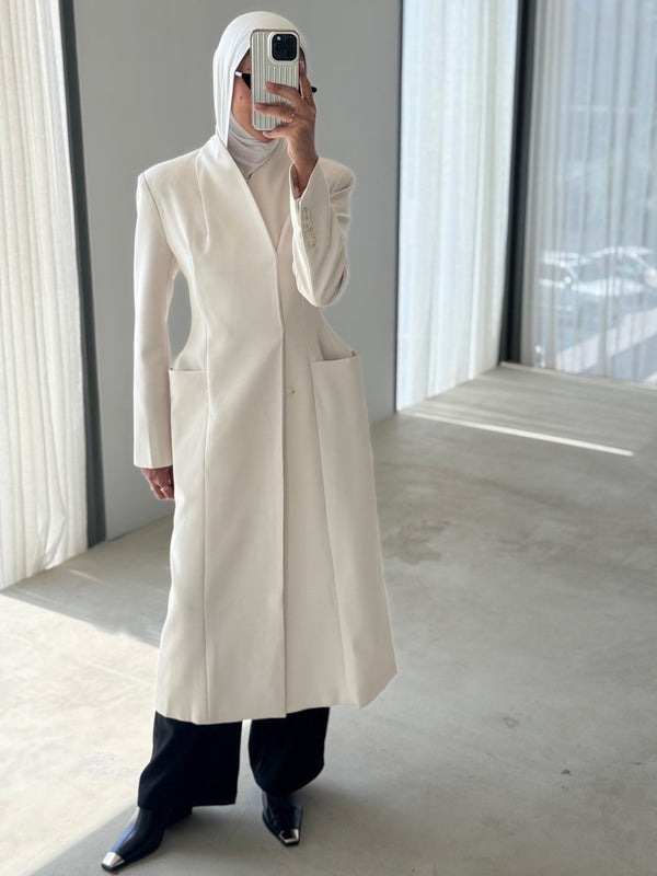 3 Buttons Pocketed Long Blazer