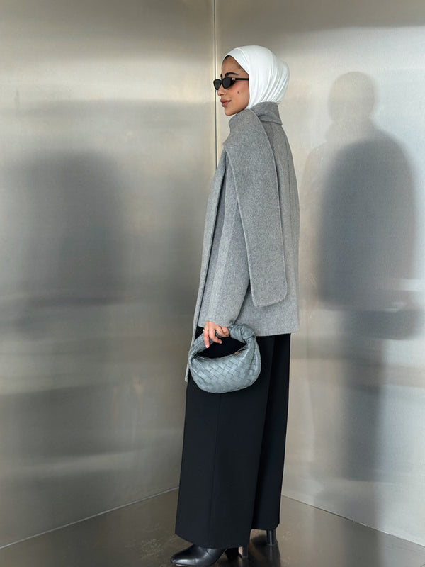 Built-in Scarf Round Neck Jacket