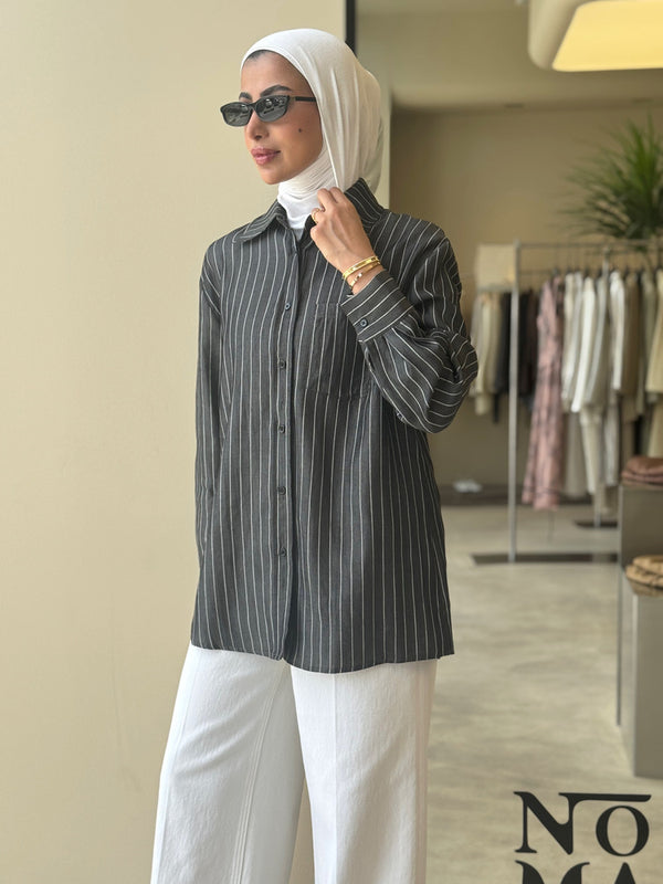 Black Single Pocket Stripe Shirt
