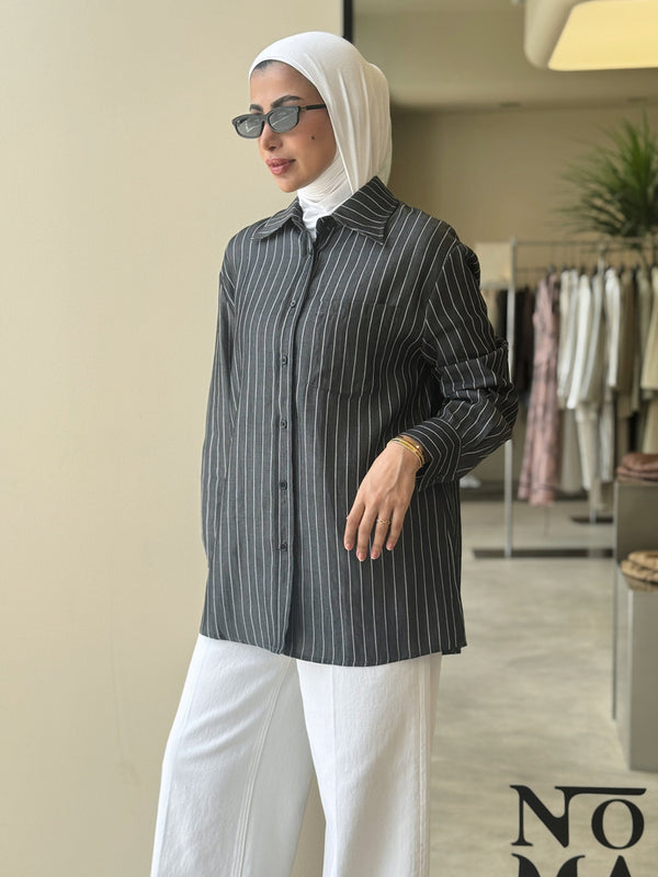 Black Single Pocket Stripe Shirt