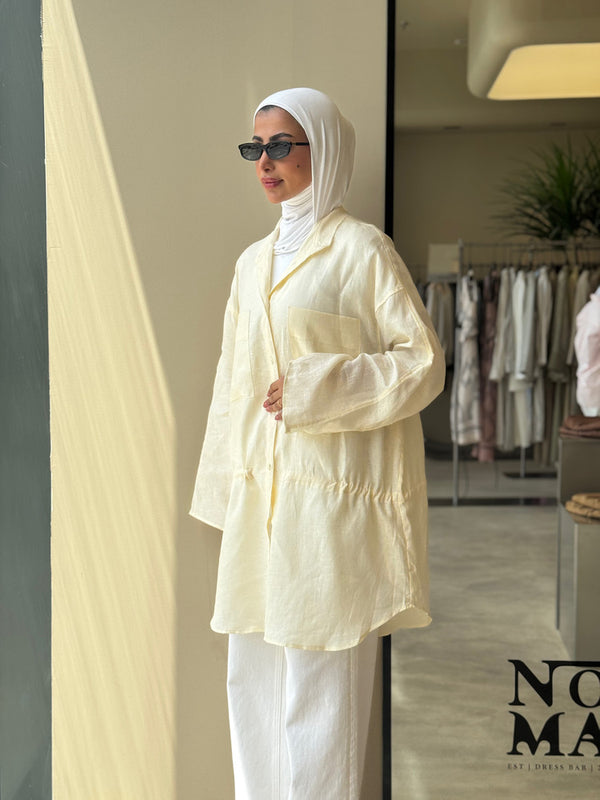 Burr Neck Collared Linen Top