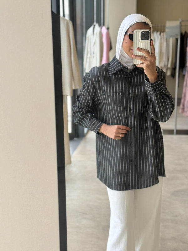 Black Single Pocket Stripe Shirt