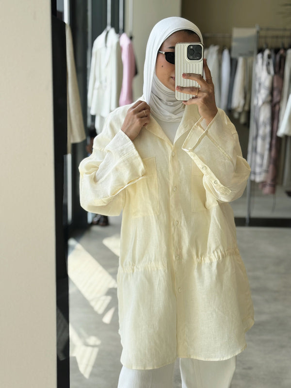 Burr Neck Collared Linen Top