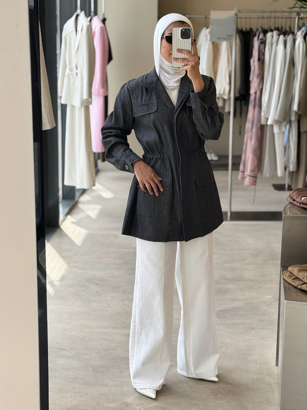 Big Button Stand Collar Top