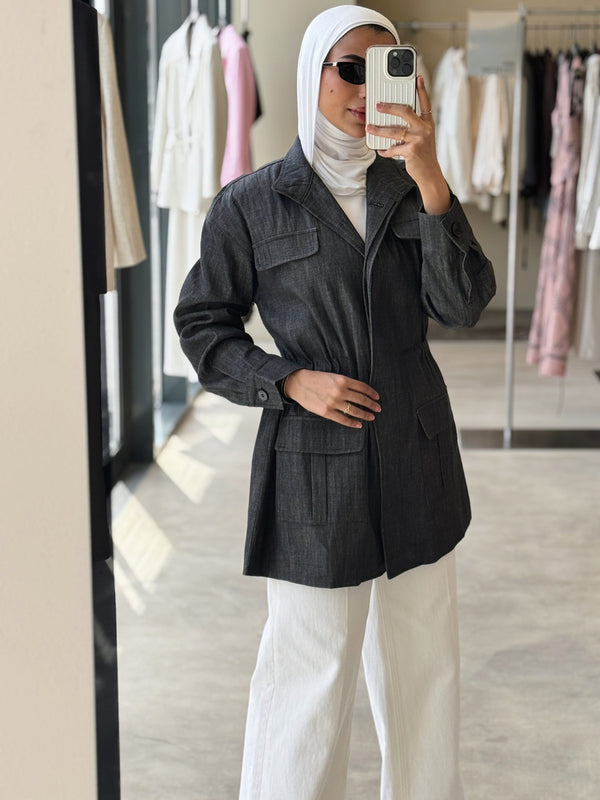 Big Button Stand Collar Top
