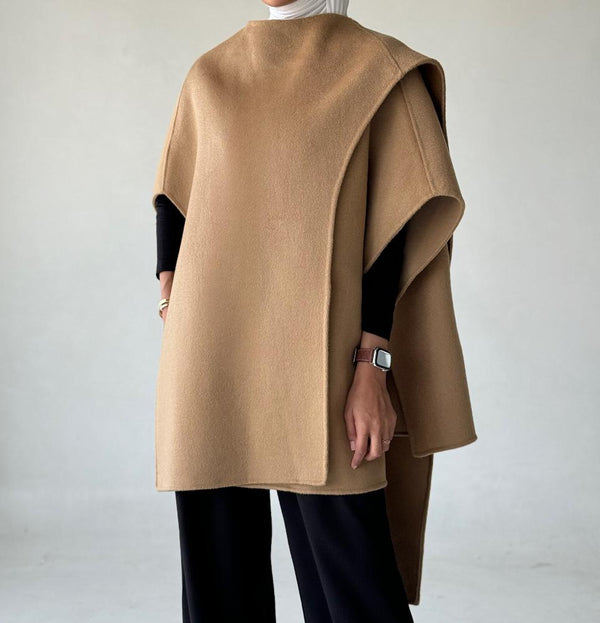 Double Sided Wool Shawl Cloak Coatالسترات الخارجية / المعاطف