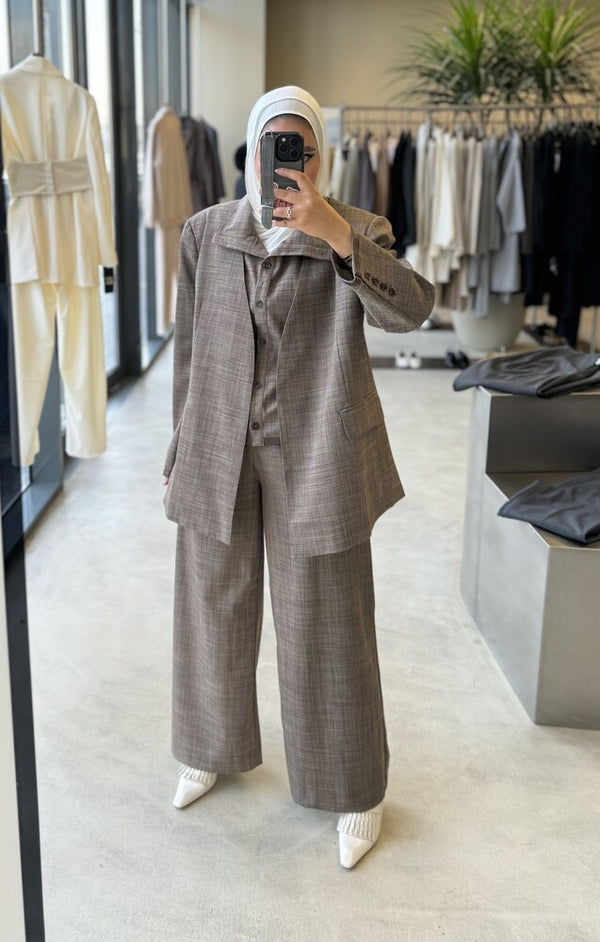 3PC Open Blazer Vest Set