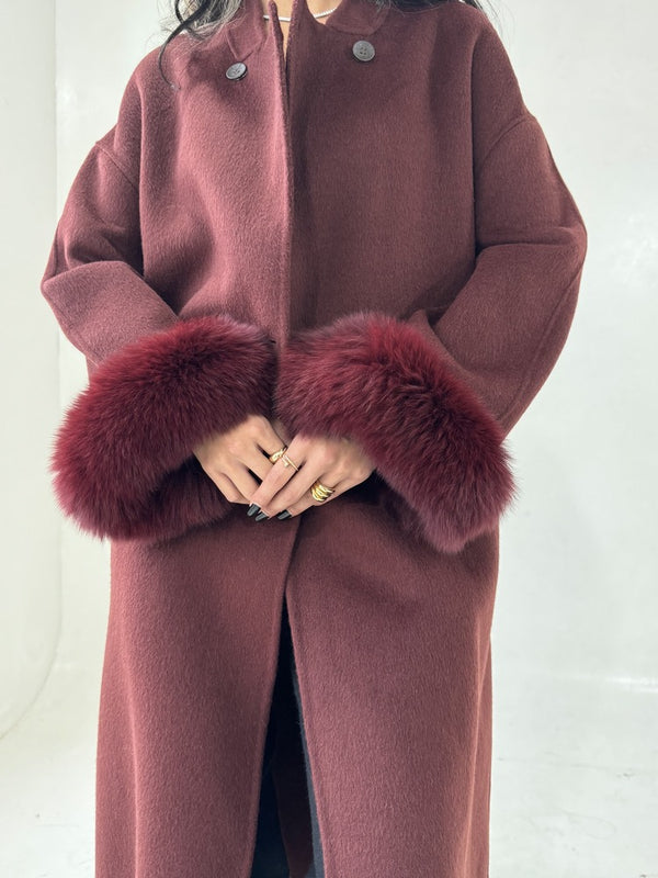 Loose Belt Overcoat with Fur Cuffs