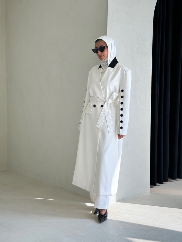 Buttoned Sleeve Long Blazer Pants Set