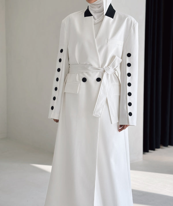 Buttoned Sleeve Long Blazer Pants Set