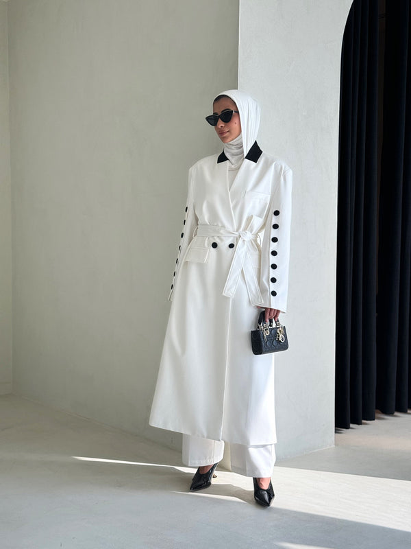 Buttoned Sleeve Long Blazer Pants Set