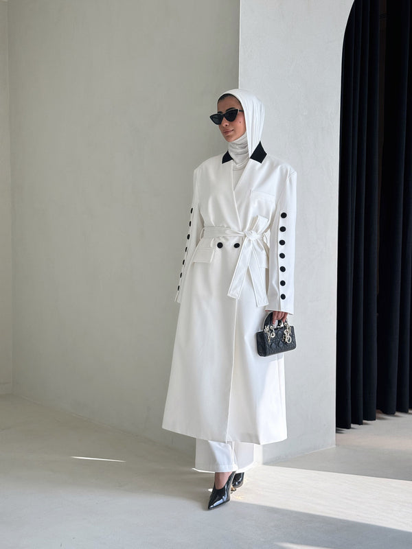 Buttoned Sleeve Long Blazer Pants Set