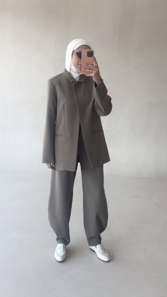 High-neck Minimalist Blazer Set 2PC
