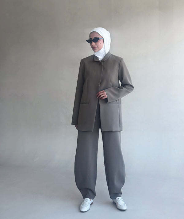 High-neck Minimalist Blazer Set 2PC