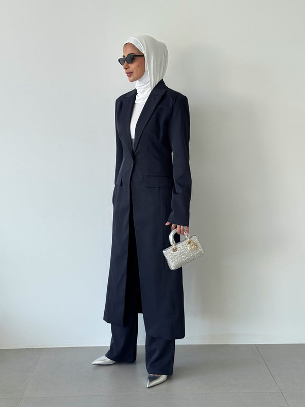 One Button Long Blazer w/ Pants Set