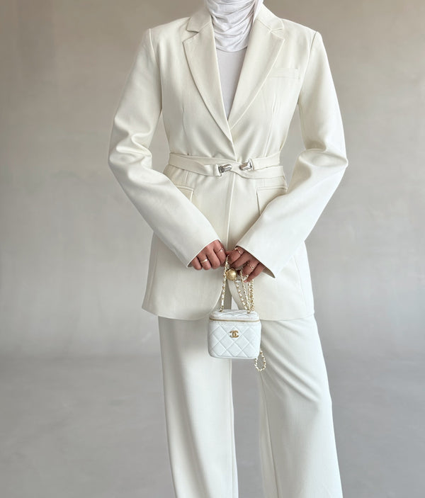 2-Piece Buttonless Belted Blazer Set