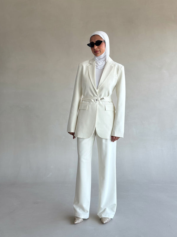 2-Piece Buttonless Belted Blazer Set