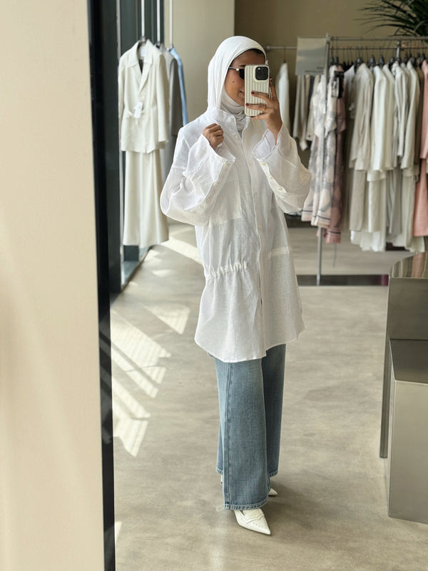 Burr Neck Collared Linen Top