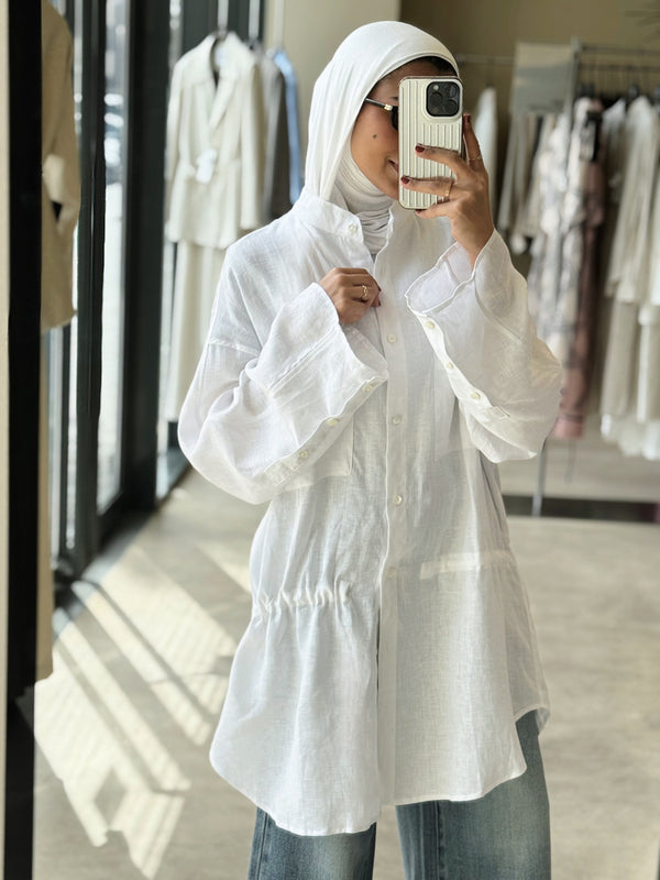 Burr Neck Collared Linen Top