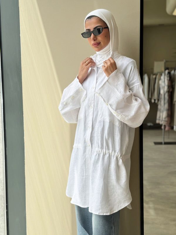 Burr Neck Collared Linen Top