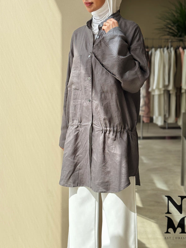 Burr Neck Collared Linen Top
