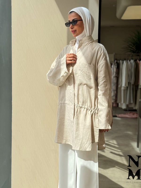 Burr Neck Collared Linen Top