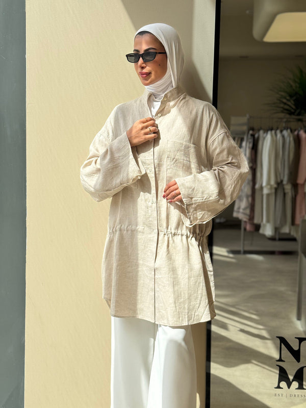 Burr Neck Collared Linen Top