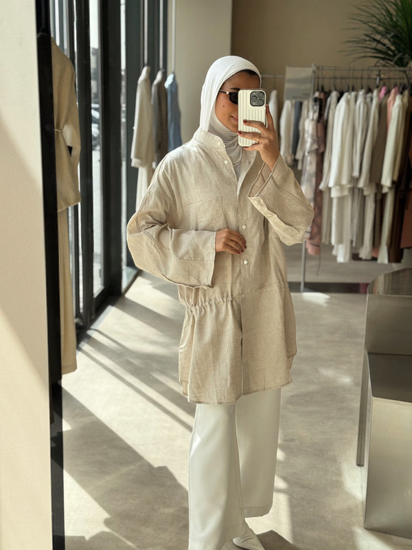 Burr Neck Collared Linen Top