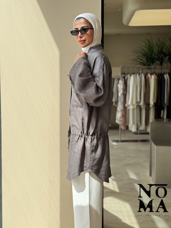 Burr Neck Collared Linen Top