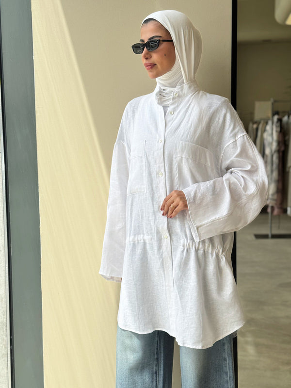 Burr Neck Collared Linen Top