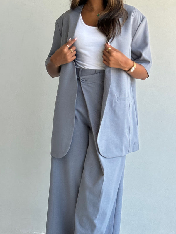 V-neck Single Breasted Blazer+Skirt 2PC Set ملابس مجموعات كاملة