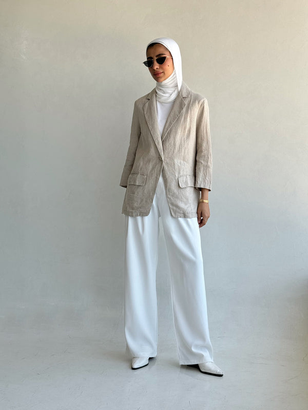 Casual Single Button Blazer  مجموعة الكتان