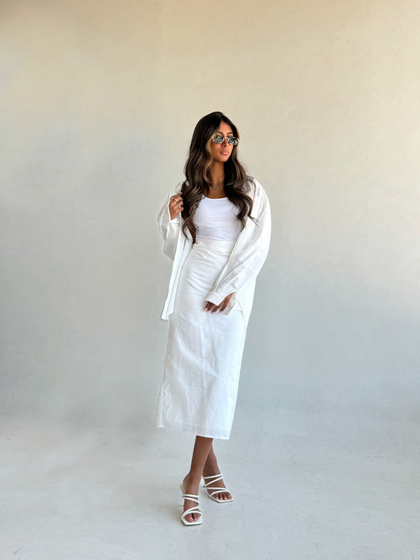 Loose Long Sleeve Shirt + Skirt Set  مجموعة الكتان