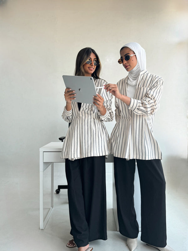 Vintage Striped Gathered Waist Shirts بلوزة